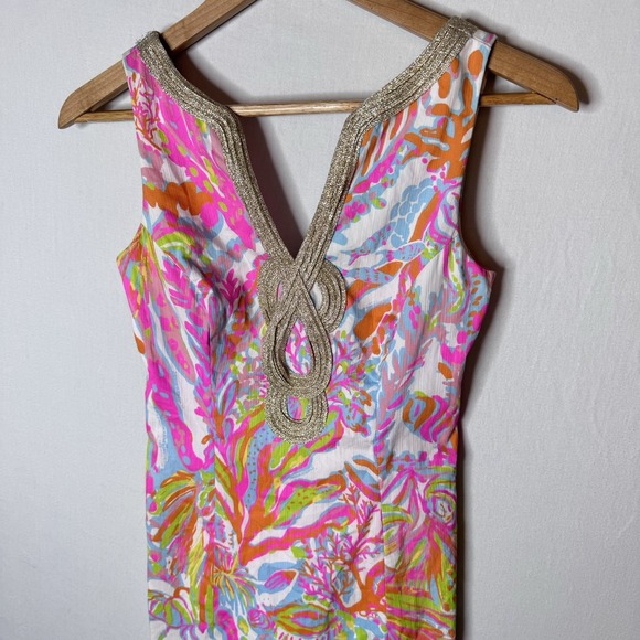 Lilly Pulitzer Janice Dress Sz 00 Scuba to‎ Cuba Pink Green Preppy Beach Fish - Picture 3 of 15
